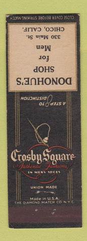 Matchbook Cover - Crosby Square Shoes Donohue's Men's Shop Chico CA