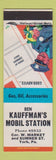 Matchbook Cover - Kauffman's Mobil oil gas York PA
