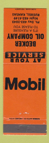 Matchbook Cover - Becker Oil Mobil gas Russell KS
