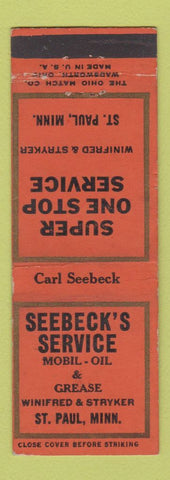 Matchbook Cover - Seebeck's Mobil oil gas St Paul MN MISCUT