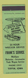 Matchbook Cover - Frank's Mobil oil gas Tiffin IA