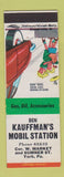 Matchbook Cover - Kauffman's Mobil oil gas York PA