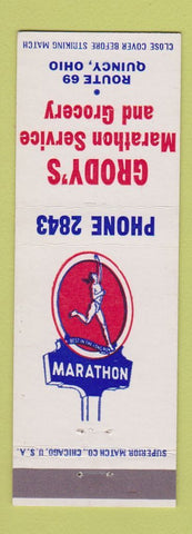 Matchbook Cover - Marathon oil gas Grody's Grocery Quincy OH