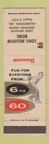 Matchbook Cover - Brunswick Bowling Long Meadow Bowl Hagerstown MD
