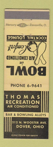 Matchbook Cover - Thomas Recreation Bowling Dover OH