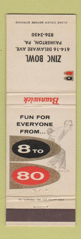 Matchbook Cover - Brunswick Bowling Zinc Paimerton PA