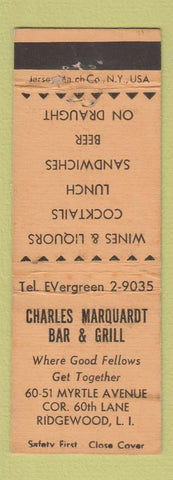 Matchbook Cover - Charles Marquardt Bar Grill Ridgewood LI NY