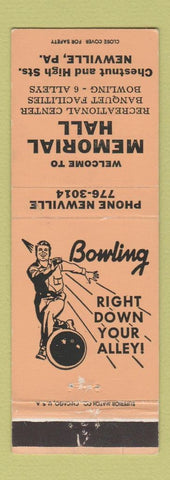Matchbook Cover - Memorial Hall Bowling Newville PA
