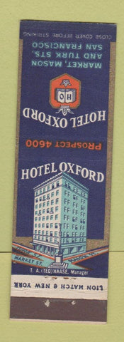 Matchbook Cover - Hotel Oxford San Francisco CA
