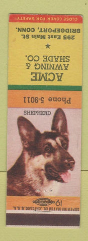 Matchbook Cover - Acme Awning and Shade Bridgeport CT German Shepherd