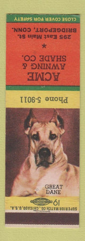 Matchbook Cover - Acme Awning and Shade Bridgeport CT Great Dane