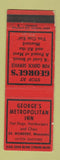 Matchbook Cover - George's Metropolitan Inn St Norbert MB