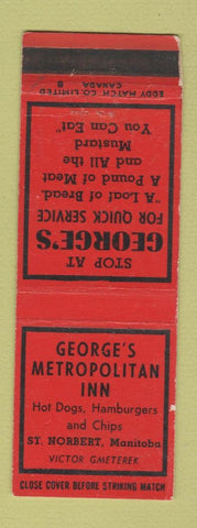 Matchbook Cover - George's Metropolitan Inn St Norbert MB