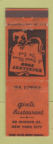 Matchbook Cover - Girel's Restaurant New York City WORN
