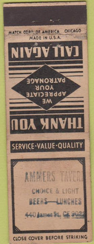 Matchbook Cover - Ammer's Tavern STAMPED