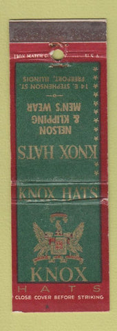 Matchbook Cover - Knox Hats Nelson Klipping Freeport IL WEAR