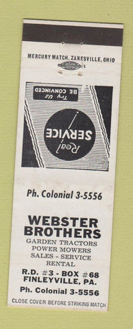 Matchbook Cover - Webster Bros Garden Lawn Mowers Finleyville PA