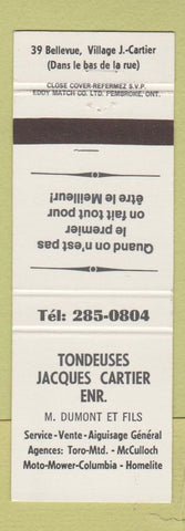 Matchbook Cover - Tondeuses Jacques Cartier Lawn Mowers QC