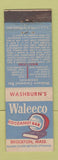 Matchbook Cover - Waleeco Cocoanut Candy Bar Washburn's Brockton MA