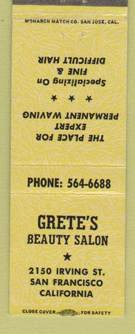 Matchbook Cover - Grete's Beauty Salon San Francisco CA