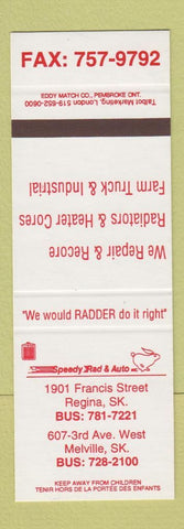 Matchbook Cover - Speedy Radiator and Auto Regina Melville SK
