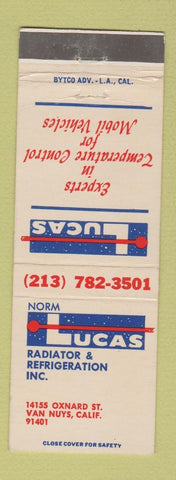Matchbook Cover - Norm Lucas Radiator and Refrigeration Van Nuys CA