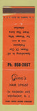 Matchbook Cover - Gino's Hair Salon Westmont NJ