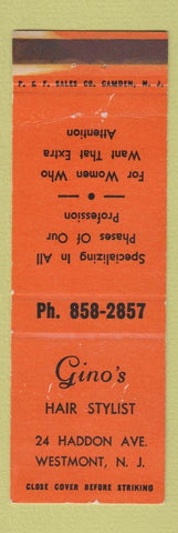 Matchbook Cover - Gino's Hair Salon Westmont NJ