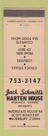 Matchbook Cover - Jack Schmitt's Harten House Waterbury CT restaurant