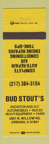 Matchbook Cover - Bud Stout's Radiator Service Urbana IL YELLOW
