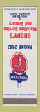 Matchbook Cover - Grody's Marathon oil gas Quincy OH