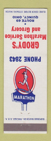 Matchbook Cover - Grody's Marathon oil gas Quincy OH
