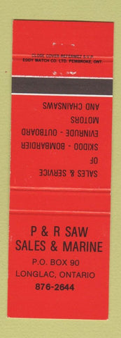 Matchbook Cover - P&R Saw Sales Marine Skidoo Snowmobiles Longlac ON RED