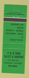Matchbook Cover - P&R Saw Sales Marine Skidoo Snowmobiles Longlac ON GREEN