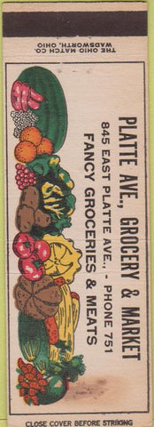 Matchbook Cover - Platte Ave Grocery Colorado Springs CO