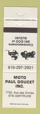 Matchbook Cover - Paul Doucet Snowmobiles Ski Doo Suzuki ATV Ste Gertrude QC