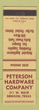 Matchbook Cover - Peterson Hardware Denison TX