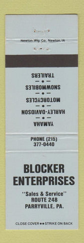 Matchbook Cover - Blocker Motorcycles Harley Davidson Snowmobiles Parryville PA