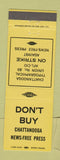 Matchbook Cover - Chattanooga TN News Free Press Strike Union