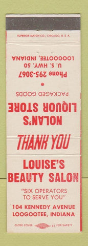 Matchbook Cover - Nolan's Liquor Store Louise's Beauty Salon Loogootee IN