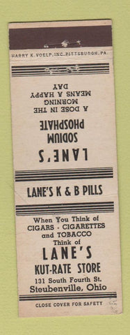 Matchbook Cover - Lane's Kut Rate Store Sodium Phosphate Steubenville OH