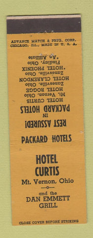 Matchbook Cover - Hotel Curtis Mount Vernon OH ADVANCE