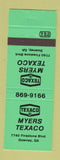 Matchbook Cover - Myers Texaco oil gas Downey GA