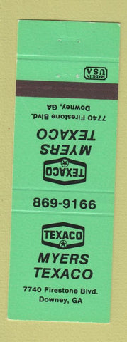 Matchbook Cover - Myers Texaco oil gas Downey GA