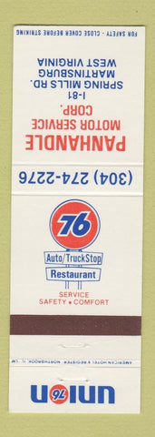 Matchbook Cover - Union 76 oil gas Panhandle Motor Service Martinsburg WV