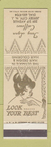 Matchbook Cover - Tony Lynn Coiffeurs beauty salon Jersey City NJ
