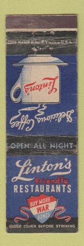 Matchbook Cover - Linton's Restuarants WWIII WORN