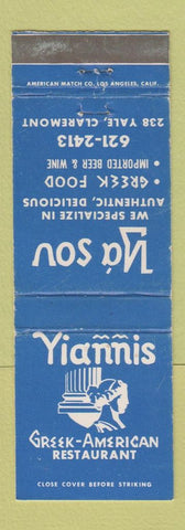 Matchbook Cover - Yiannis Greek Restaurant  CA? WEAR