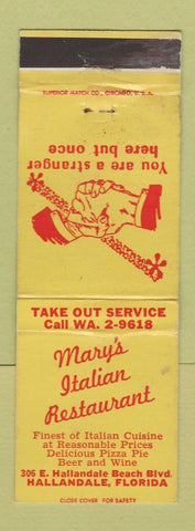 Matchbook Cover - Mary's Italian Restaurant Hallandale FL WEAR