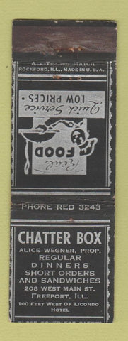 Matchbook Cover - Chatter Box Restaurant Freeport IL WEAR
